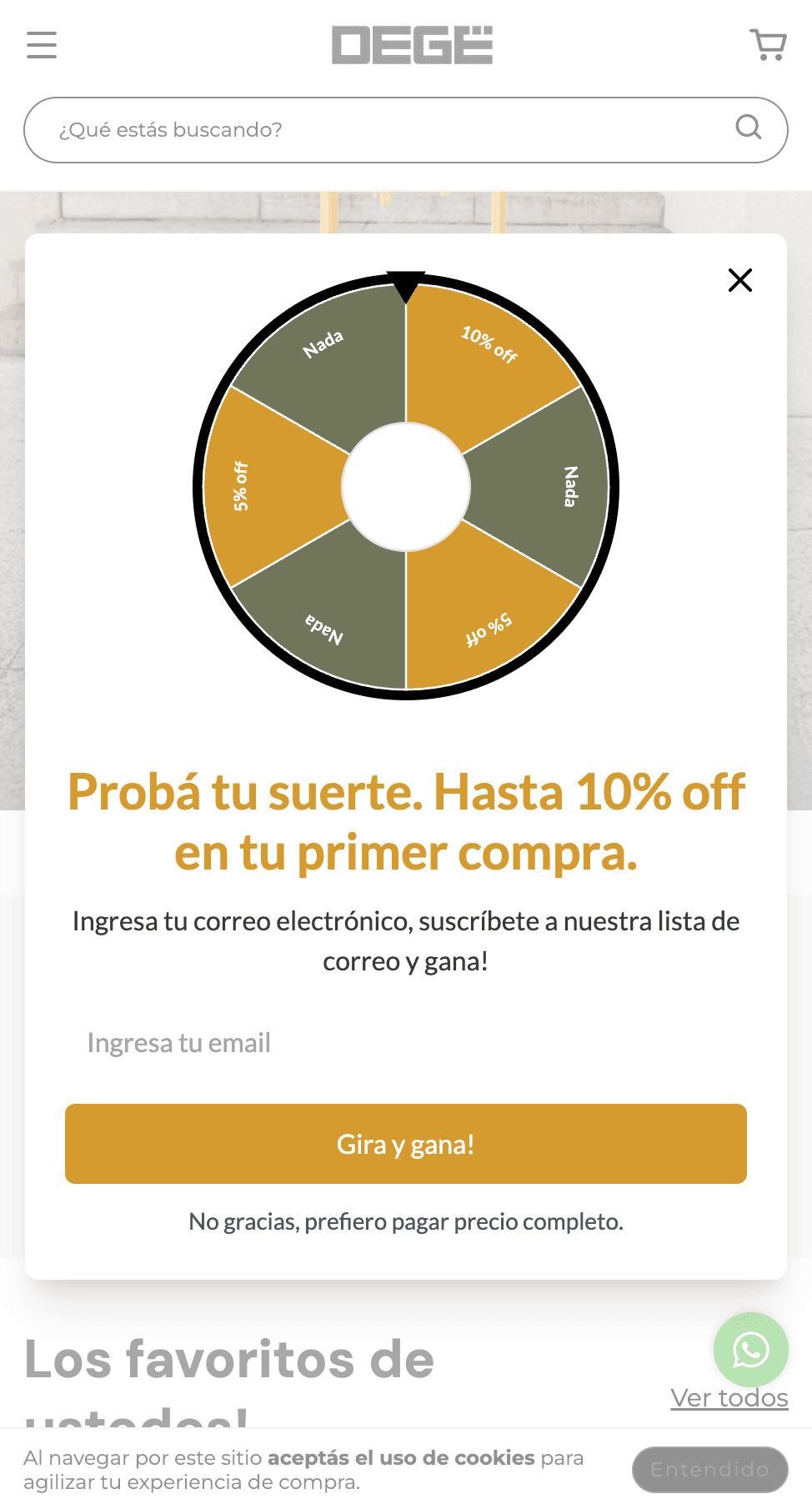Pop up ruleta en tienda Tiendanube — mobile