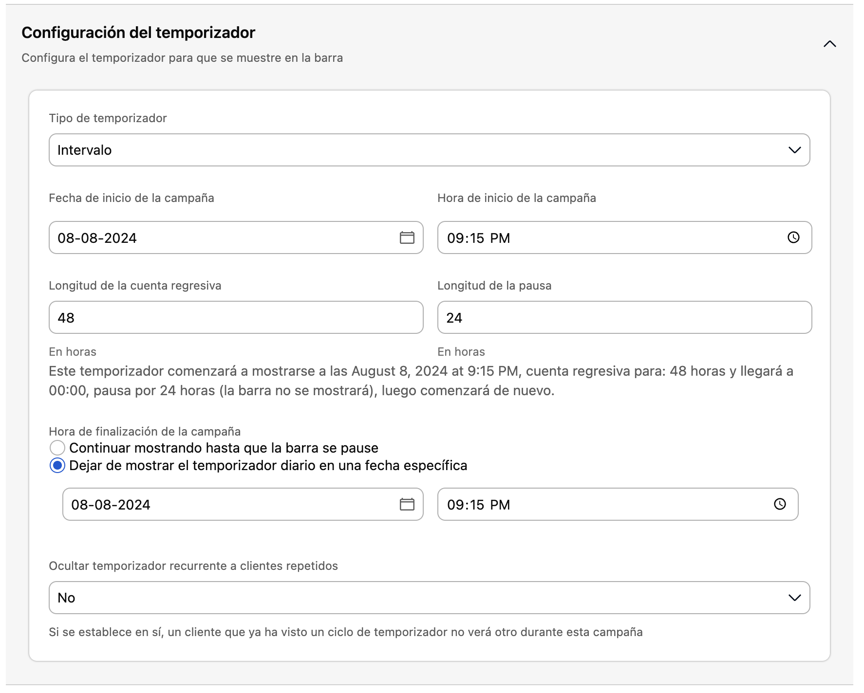 Configuración del Temporizador